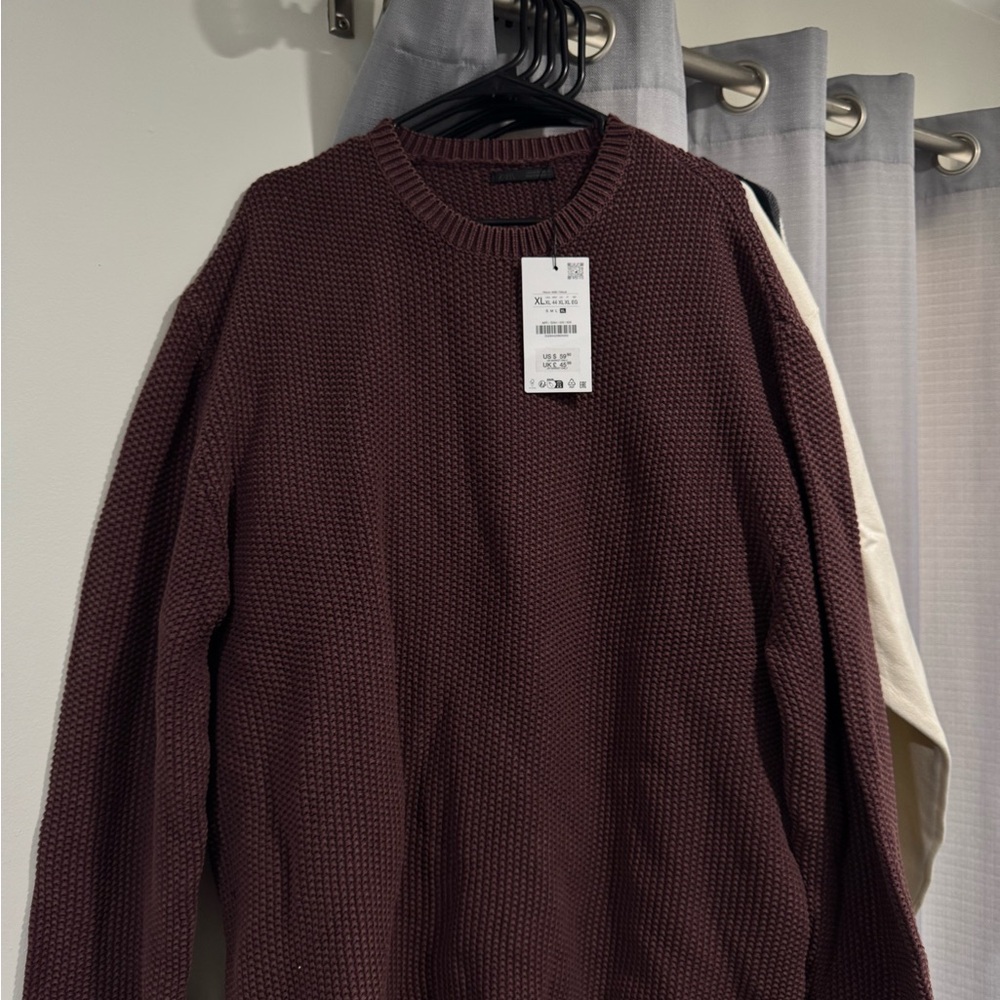 Zara Brown Crewneck Sweater Cozy Knit